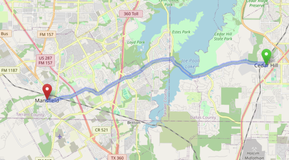 map navigation directions from Cedar Hill Texas to Gallus Detox Dallas