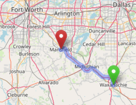 map navigation directions from Waxahachie Texas to Gallus Detox Dallas