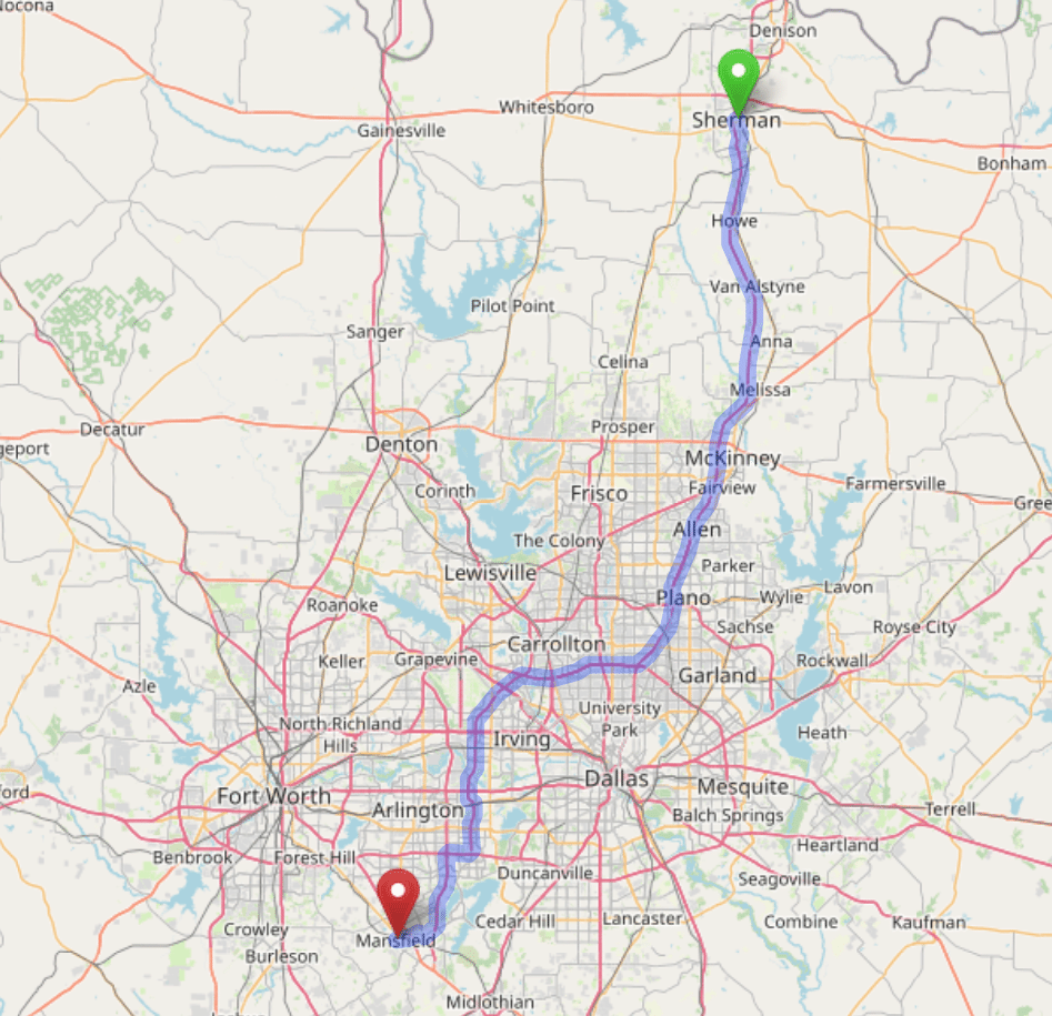 map navigation directions from Sherman Texas to Gallus Detox Dallas