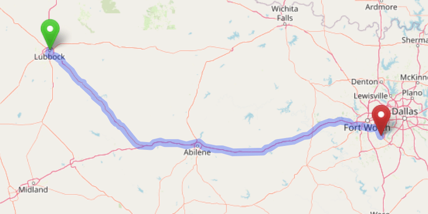 map navigation directions from Lubbock Texas to Gallus Detox Dallas