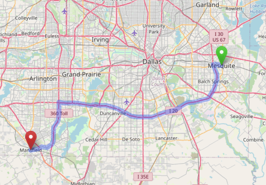 map navigation directions from Mesquite Texas to Gallus Detox Dallas