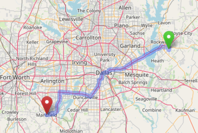 map navigation directions from Rockwall Texas to Gallus Detox Dallas