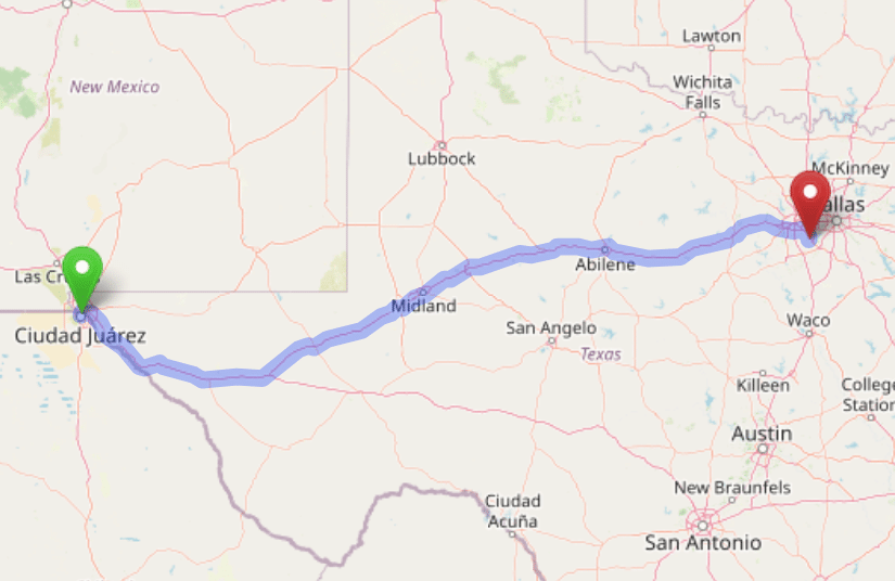 map navigation directions from El Paso Texas to Gallus Detox Dallas