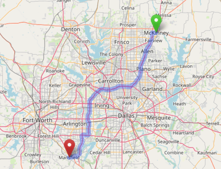 map navigation directions from McKinney Texas to Gallus Detox Dallas