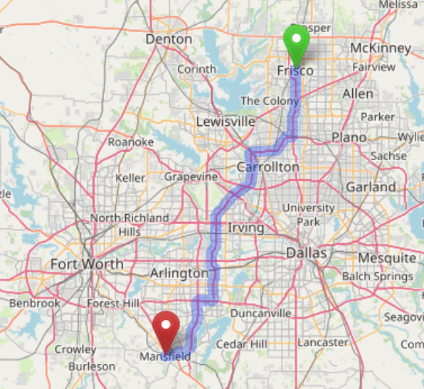 map navigation directions from Frisco Texas to Gallus Detox Dallas