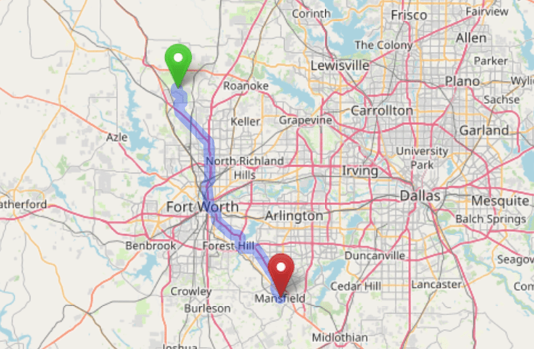 map navigation directions from Amarillo Texas to Gallus Detox Dallas