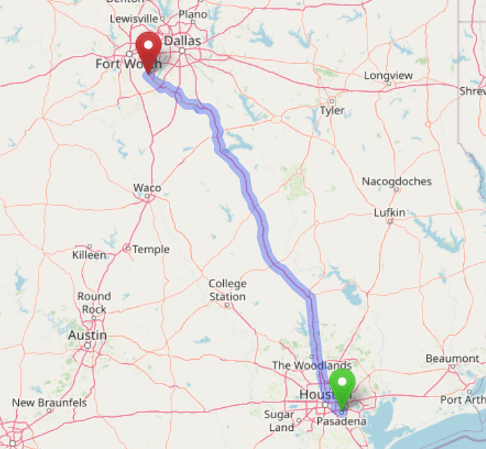 map navigation directions from Pasadena Texas to Gallus Detox Dallas