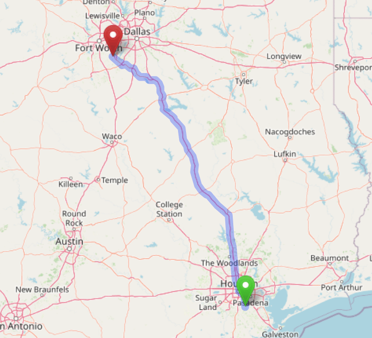 map navigation directions from Pearland Texas to Gallus Detox Dallas