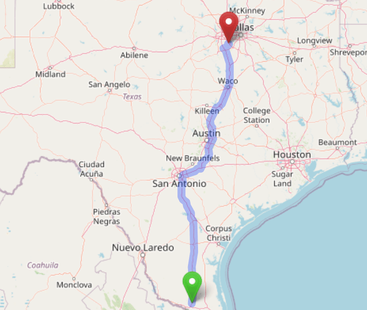 map navigation directions from Edinburg Texas to Gallus Detox Dallas