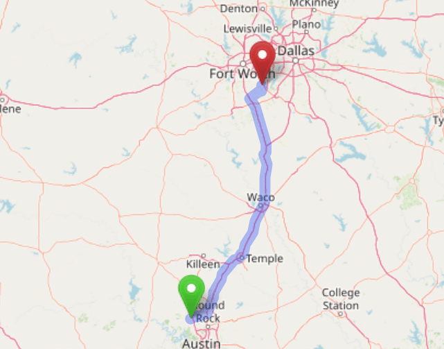 map navigation directions from Leander Texas to Gallus Detox Dallas