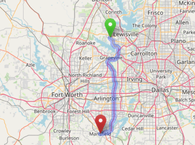 map navigation directions from Flower Mound Texas to Gallus Detox Dallas
