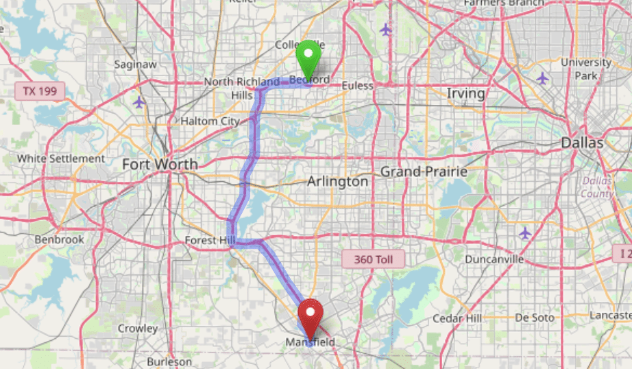 map navigation directions from Cedar Park Texas to Gallus Detox Dallas