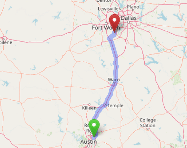 map navigation directions from Pflugerville Texas to Gallus Detox Dallas
