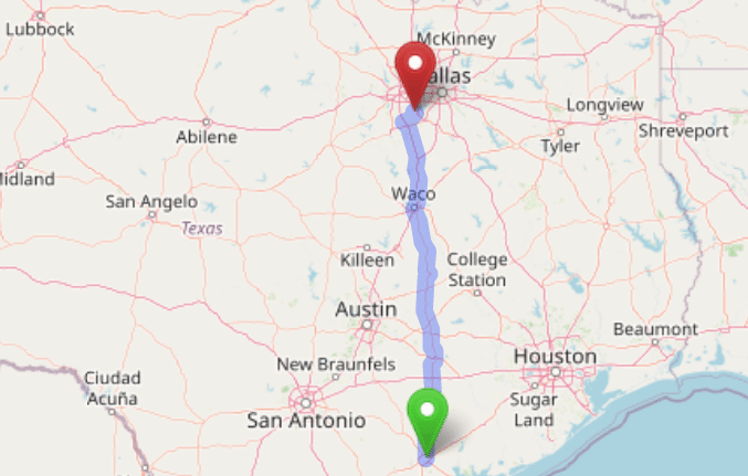 map navigation directions from Victoria Texas to Gallus Detox Dallas