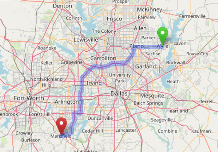 map navigation directions from Wylie Texas to Gallus Detox Dallas