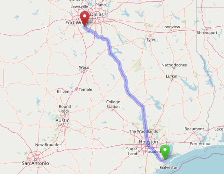 map navigation directions from Texas City Texas to Gallus Detox Dallas