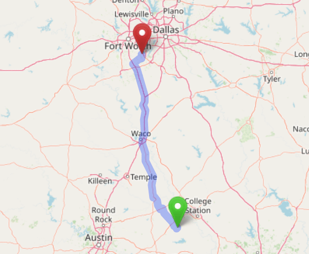 map navigation directions from Burleson Texas to Gallus Detox Dallas