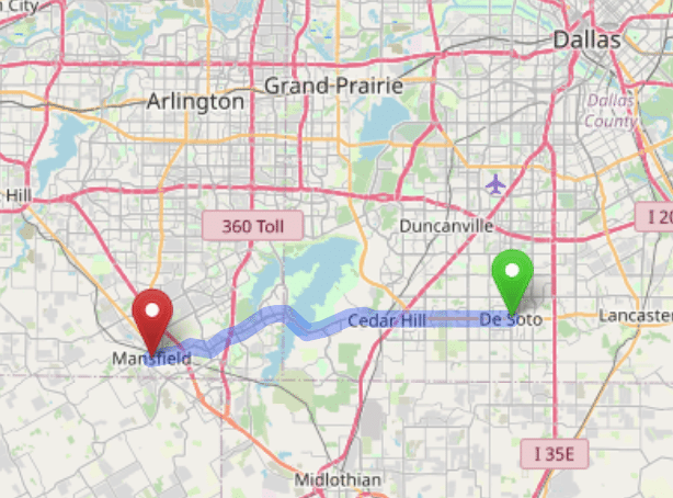map navigation directions from DeSoto Texas to Gallus Detox Dallas