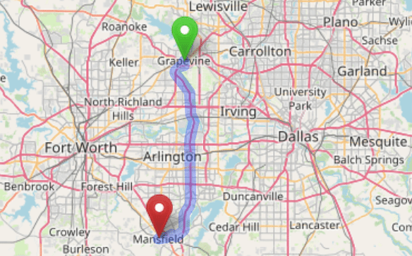 map navigation directions from Grapevine Texas to Gallus Detox Dallas