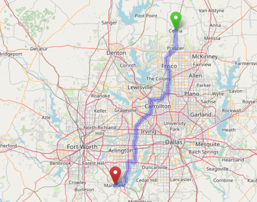 map navigation directions from Celina Texas to Gallus Detox Dallas