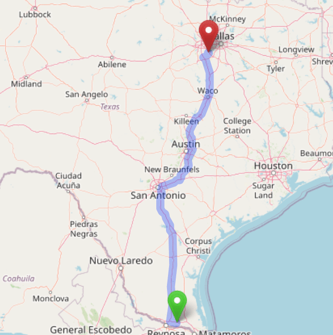 map navigation directions from Weslaco Texas to Gallus Detox Dallas