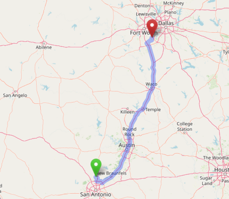 map navigation directions from Timberwood Park Texas to Gallus Detox Dallas