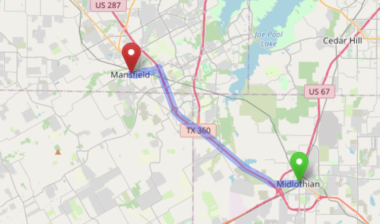 map navigation directions from Midlothian Texas to Gallus Detox Dallas
