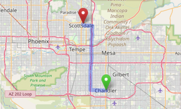 map navigation directions from Chandler AZ to Gallus Detox Scottsdale