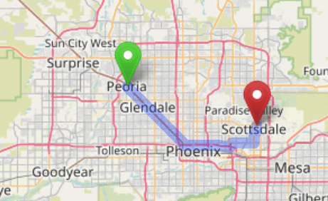 map navigation directions from Peoria AZ to Gallus Detox Scottsdale