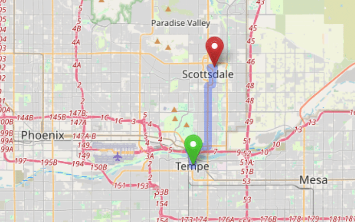 map navigation directions from Tempe AZ to Gallus Detox Scottsdale