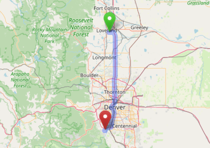 map navigation directions from Loveland to Gallus Detox Littleton CO