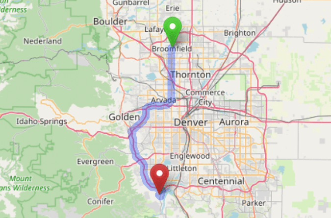 map navigation directions from Broomfield to Gallus Detox Littleton CO