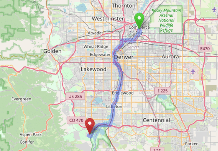 map navigation directions from Commerce City to Gallus Detox Littleton CO
