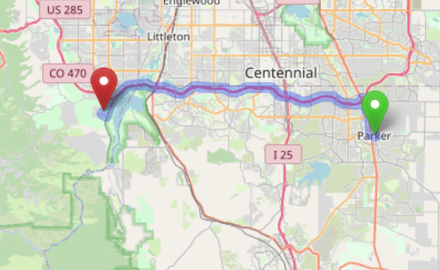 map navigation directions from Parker to Gallus Detox Littleton CO