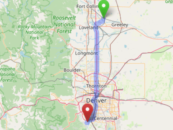 map navigation directions from Windsor to Gallus Detox Littleton CO