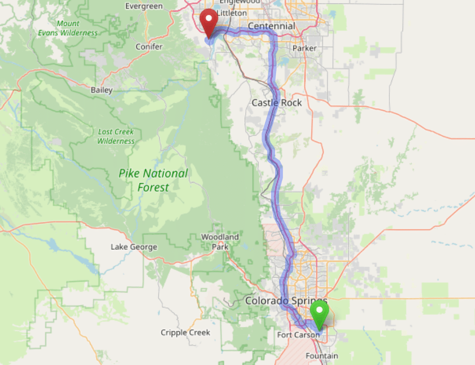 map navigation directions from Security-Widefield to Gallus Detox Littleton CO