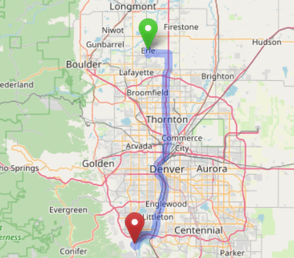 map navigation directions from Erie to Gallus Detox Littleton CO
