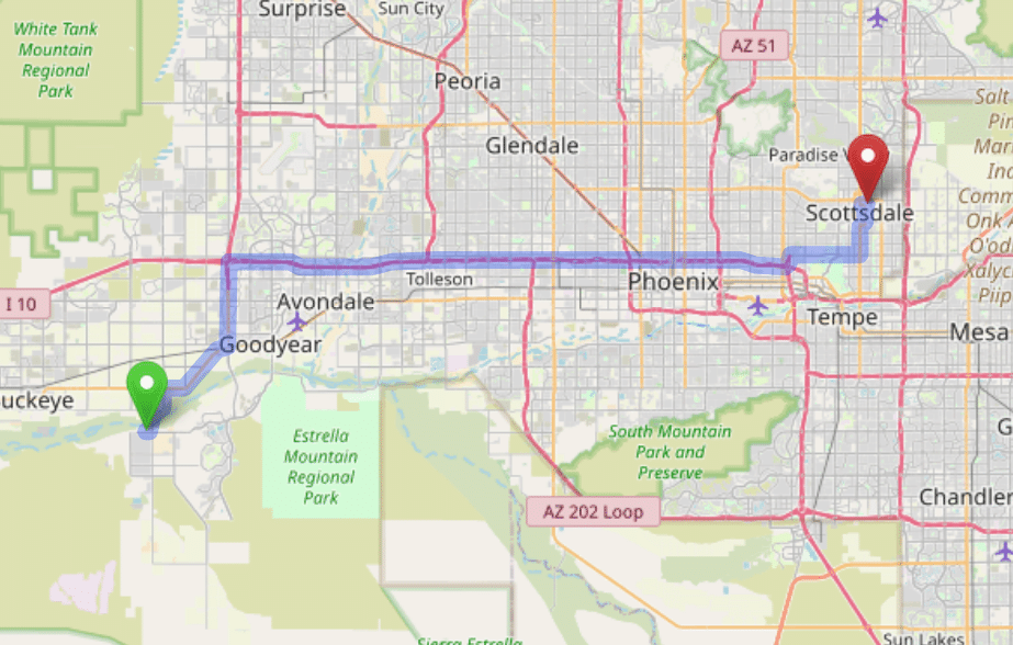 map navigation directions from Maricopa AZ to Gallus Detox Scottsdale