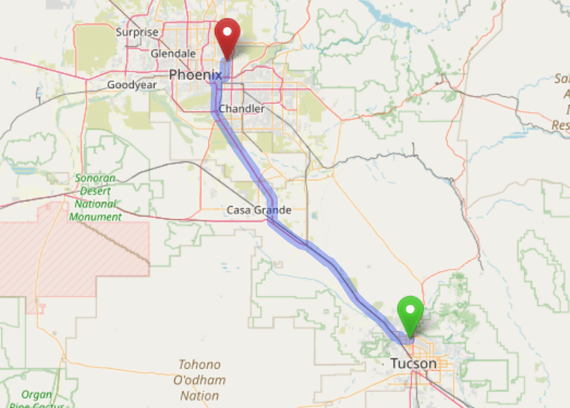 map navigation directions from Casas Adobes AZ to Gallus Detox Scottsdale