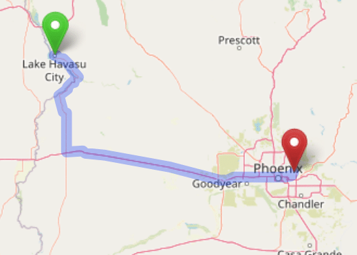 map navigation directions from Lake Havasu City AZ to Gallus Detox Scottsdale