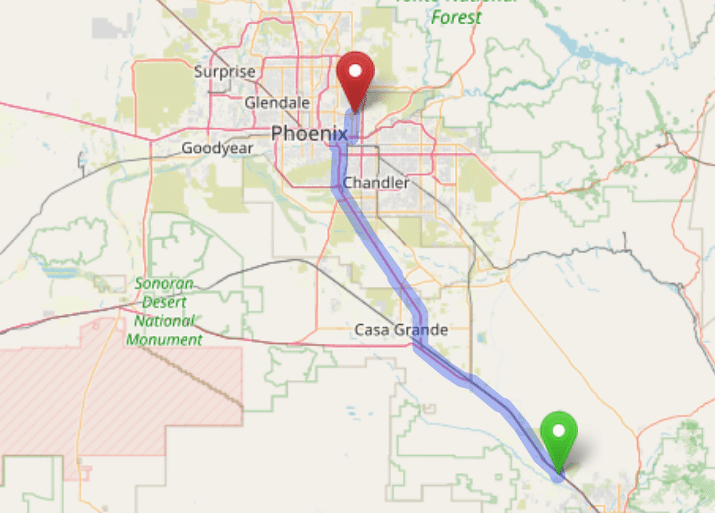 map navigation directions from Marana AZ to Gallus Detox Scottsdale