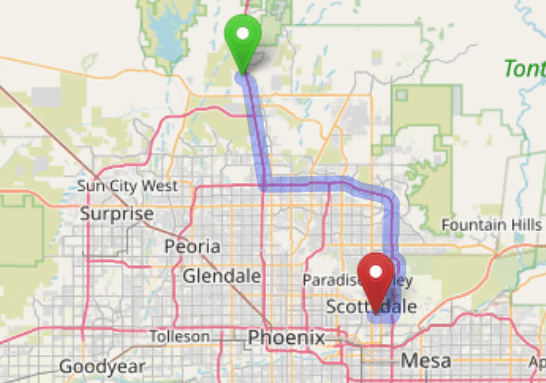 map navigation directions from Prescott AZ to Gallus Detox Scottsdale