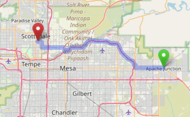 map navigation directions from Apache Junction AZ to Gallus Detox Scottsdale