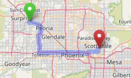 map navigation directions from El Mirage AZ to Gallus Detox Scottsdale