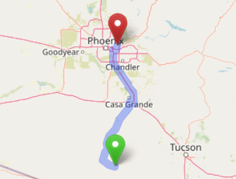 map navigation directions from San Luis AZ to Gallus Detox Scottsdale