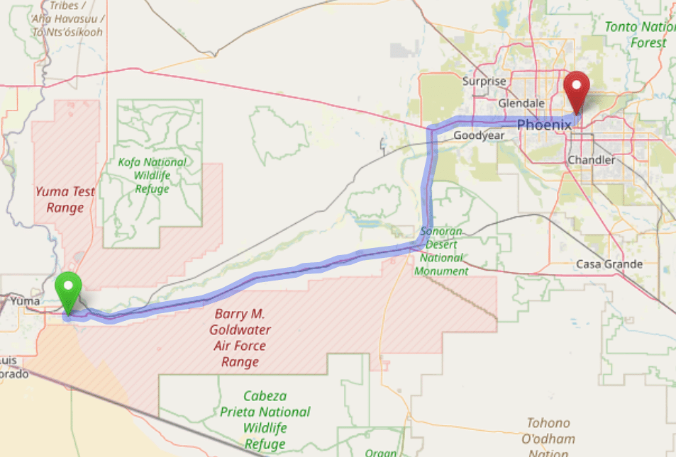 map navigation directions from Fortuna Foothills AZ to Gallus Detox Scottsdale