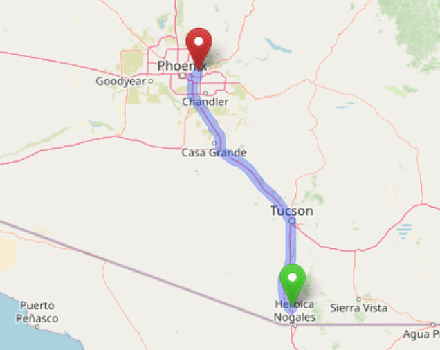 map navigation directions from Rio Rico AZ to Gallus Detox Scottsdale