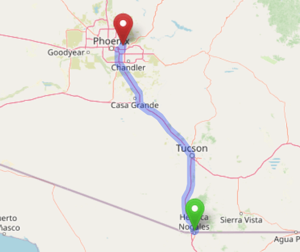 map navigation directions from Nogales AZ to Gallus Detox Scottsdale