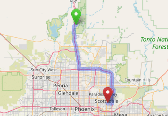 map navigation directions from New River AZ to Gallus Detox Scottsdale