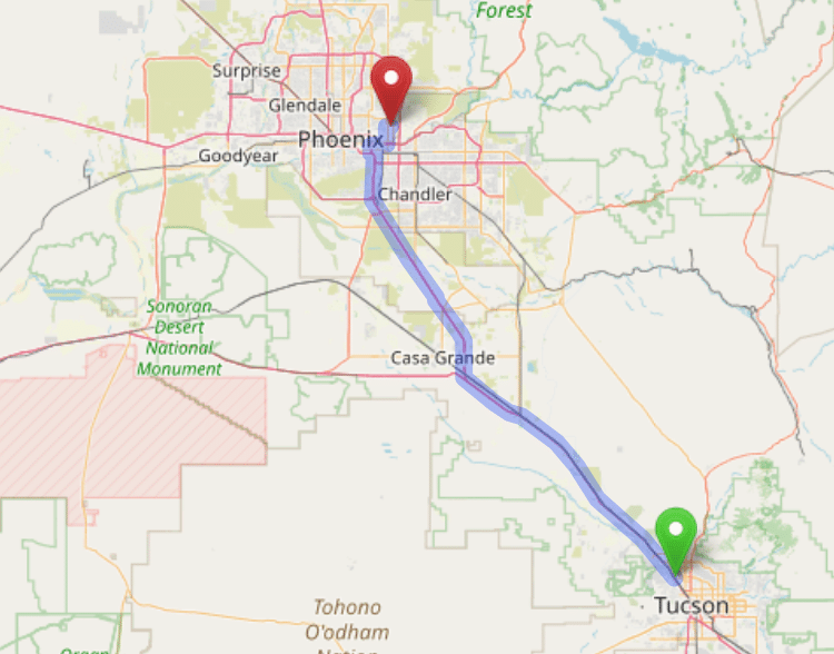 map navigation directions from Flowing Wells AZ to Gallus Detox Scottsdale